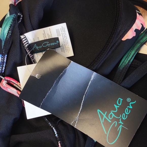 Aqua Green Wrap Tie Front One Piece Swimsuit Medium - Picture 6 of 12